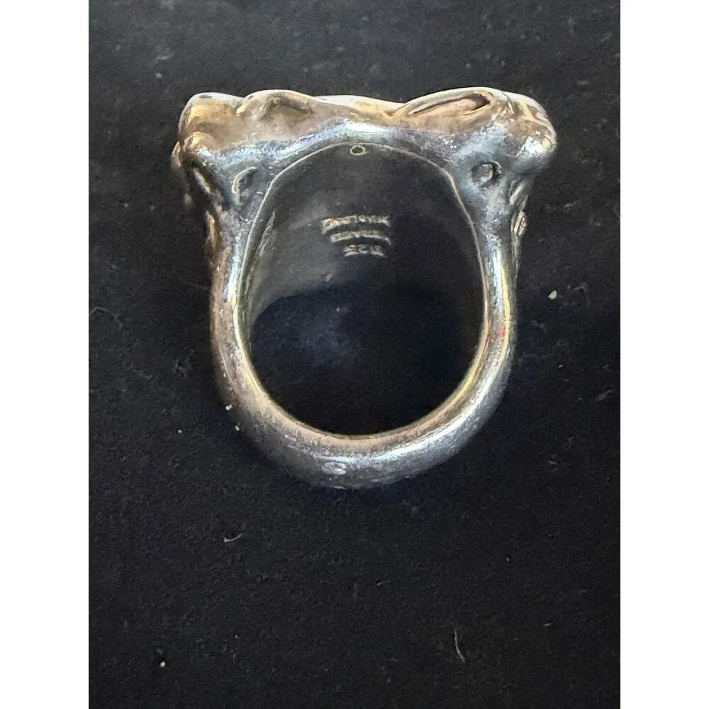 Vintage 925 Shablool large square repousse face handmade Israeli ring  sz 10.75